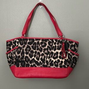 Coach Red Leather and Leopard Shoulder Bag Vintage